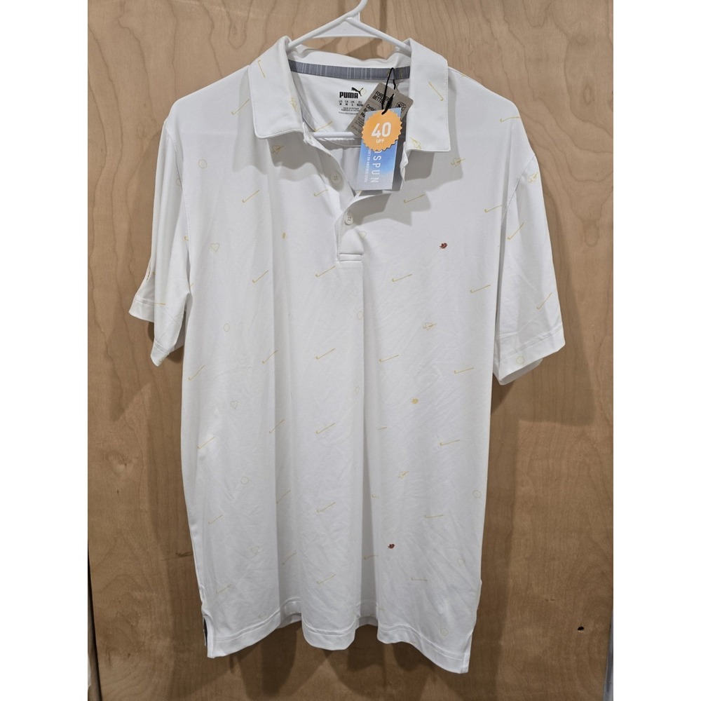 Puma Golf Polo Shirt Mens M White Pattern New with Tags